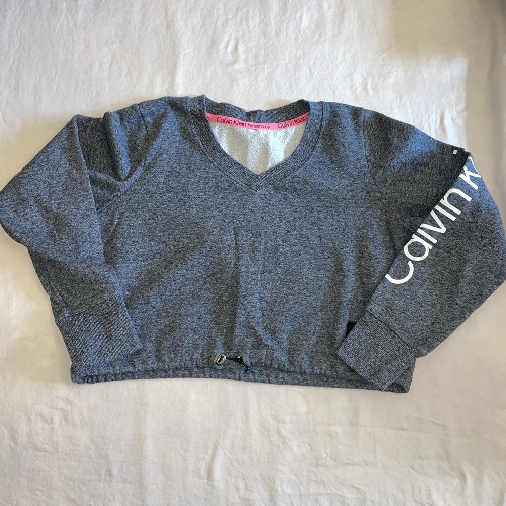 Calvin Klein Gray Sweatshirt Performance‎ Cropped Drawcord Y2K 00s
